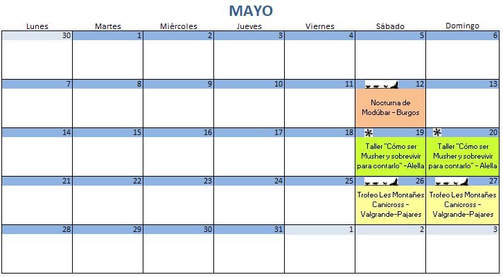 Calendario Mayo - 2018