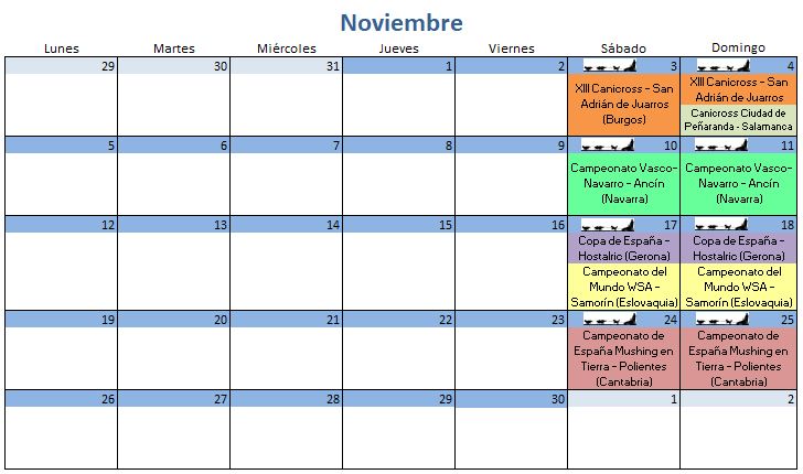 Calendario Noviembre - 2018